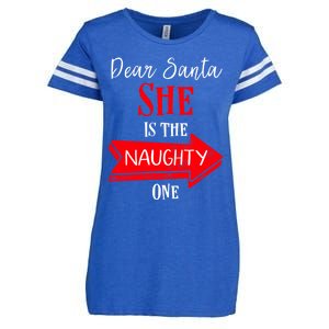 Matching Christmas Couples Sweater She Is The Naughty One Gift Enza Ladies Jersey Football T-Shirt