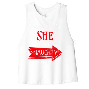 Matching Christmas Couples Sweater She Is The Naughty One Gift Women's Racerback Cropped Tank