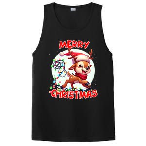 Merry Christmas Christmas Reindeer Christmas Lights Tangled Tank Top PosiCharge Competitor Tank