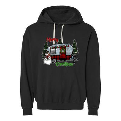 Merry Christmas Camper Light Snowman Hippie Christmas Tree Garment-Dyed Fleece Hoodie