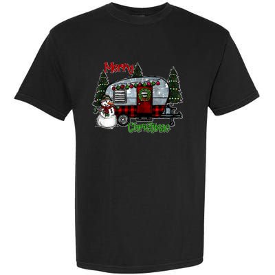 Merry Christmas Camper Light Snowman Hippie Christmas Tree Garment-Dyed Heavyweight T-Shirt