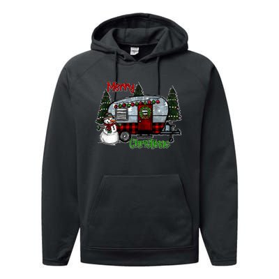 Merry Christmas Camper Light Snowman Hippie Christmas Tree Performance Fleece Hoodie