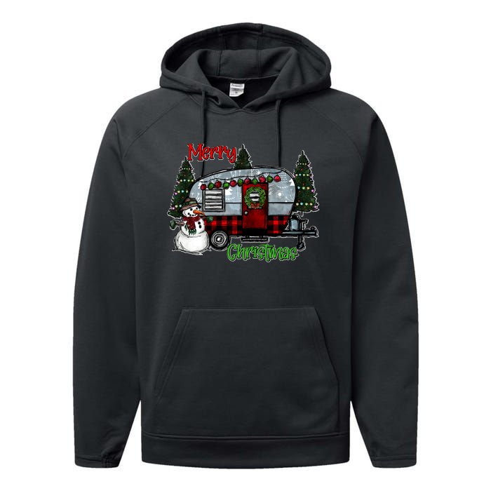 Merry Christmas Camper Light Snowman Hippie Christmas Tree Performance Fleece Hoodie