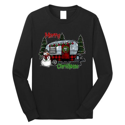 Merry Christmas Camper Light Snowman Hippie Christmas Tree Long Sleeve Shirt