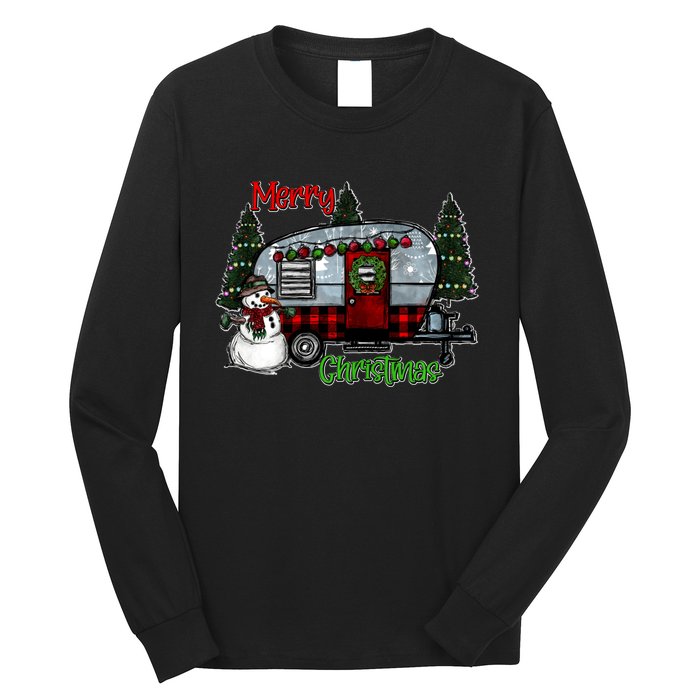 Merry Christmas Camper Light Snowman Hippie Christmas Tree Long Sleeve Shirt