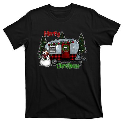 Merry Christmas Camper Light Snowman Hippie Christmas Tree T-Shirt