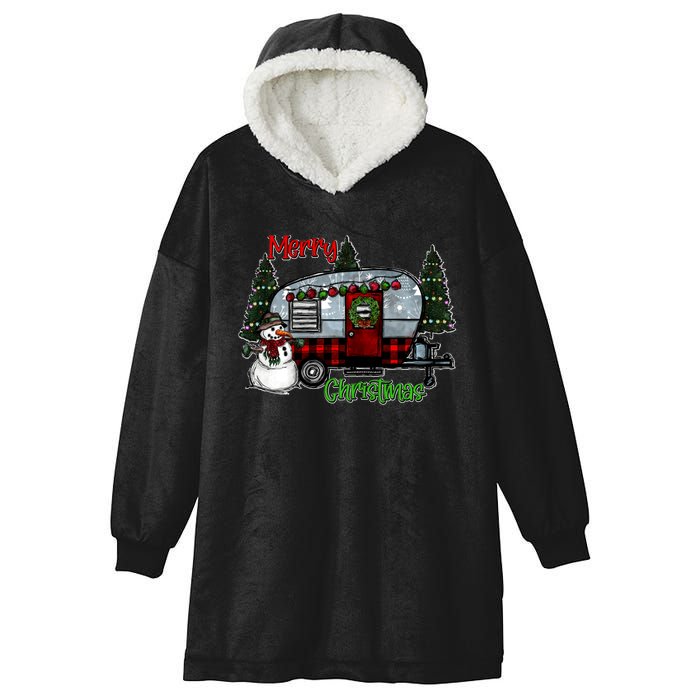 Merry Christmas Camper Light Snowman Hippie Christmas Tree Hooded Wearable Blanket