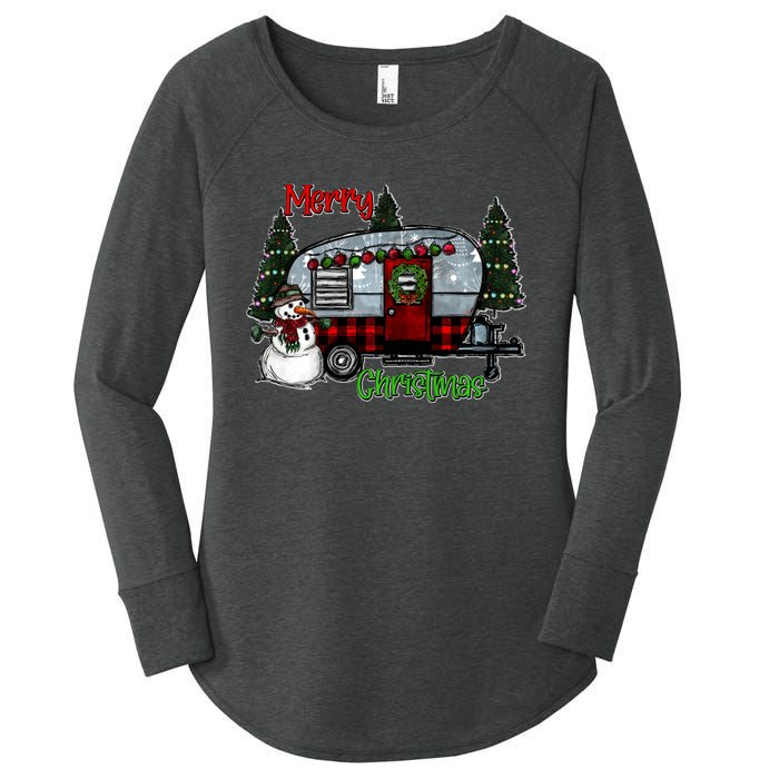 Merry Christmas Camper Light Snowman Hippie Christmas Tree Women's Perfect Tri Tunic Long Sleeve Shirt