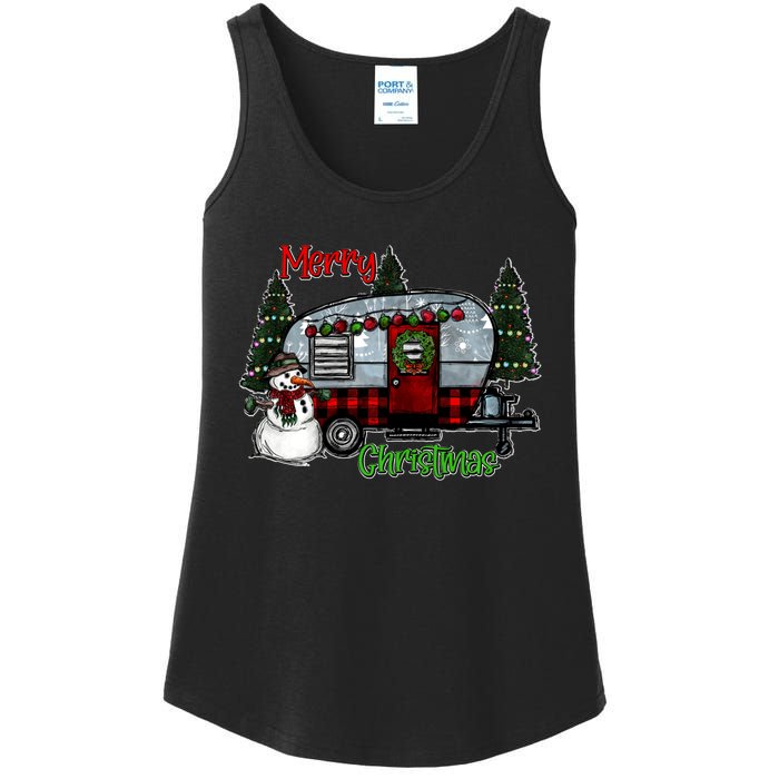 Merry Christmas Camper Light Snowman Hippie Christmas Tree Ladies Essential Tank