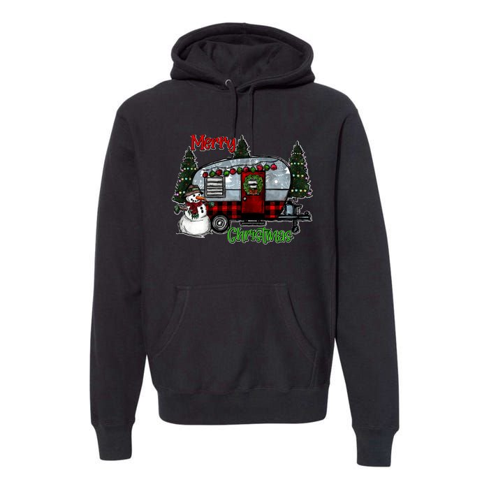 Merry Christmas Camper Light Snowman Hippie Christmas Tree Premium Hoodie