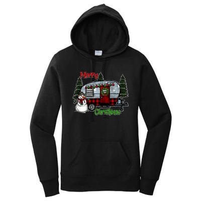 Merry Christmas Camper Light Snowman Hippie Christmas Tree Women's Pullover Hoodie