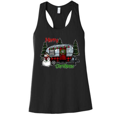 Merry Christmas Camper Light Snowman Hippie Christmas Tree Women's Racerback Tank