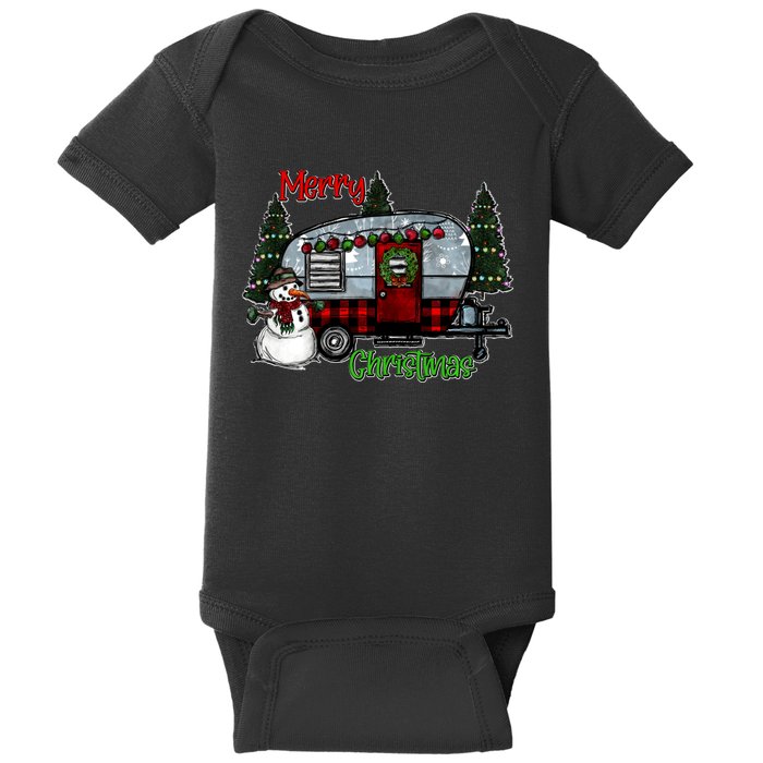 Merry Christmas Camper Light Snowman Hippie Christmas Tree Baby Bodysuit