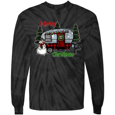 Merry Christmas Camper Light Snowman Hippie Christmas Tree Tie-Dye Long Sleeve Shirt