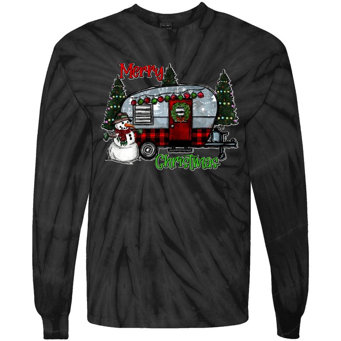 Merry Christmas Camper Light Snowman Hippie Christmas Tree Tie-Dye Long Sleeve Shirt