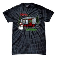 Merry Christmas Camper Light Snowman Hippie Christmas Tree Tie-Dye T-Shirt