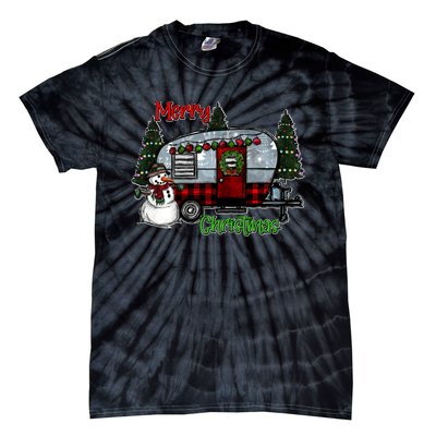 Merry Christmas Camper Light Snowman Hippie Christmas Tree Tie-Dye T-Shirt