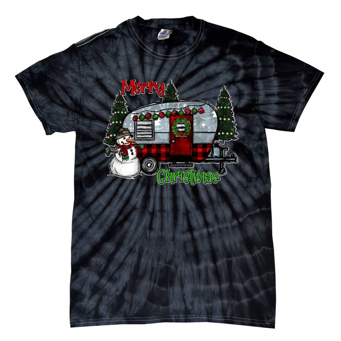 Merry Christmas Camper Light Snowman Hippie Christmas Tree Tie-Dye T-Shirt