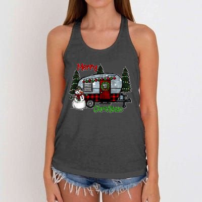 Merry Christmas Camper Light Snowman Hippie Christmas Tree Women's Knotted Racerback Tank