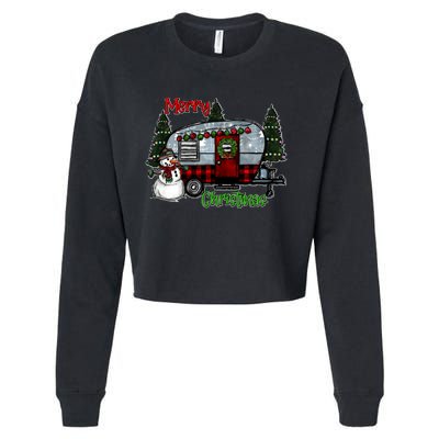 Merry Christmas Camper Light Snowman Hippie Christmas Tree Cropped Pullover Crew