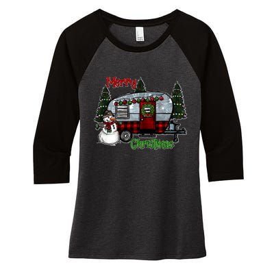 Merry Christmas Camper Light Snowman Hippie Christmas Tree Women's Tri-Blend 3/4-Sleeve Raglan Shirt