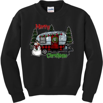 Merry Christmas Camper Light Snowman Hippie Christmas Tree Kids Sweatshirt