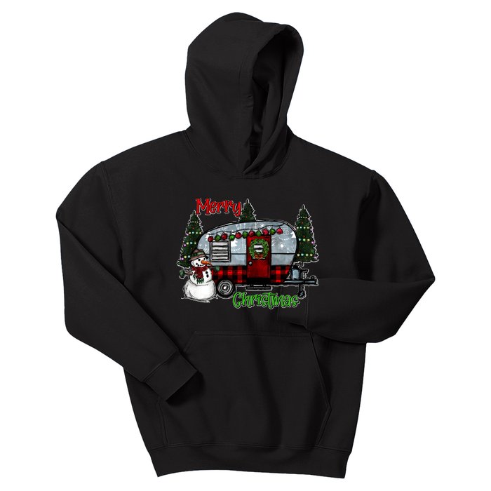 Merry Christmas Camper Light Snowman Hippie Christmas Tree Kids Hoodie