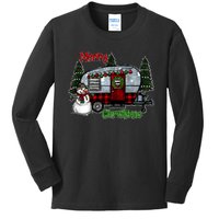 Merry Christmas Camper Light Snowman Hippie Christmas Tree Kids Long Sleeve Shirt