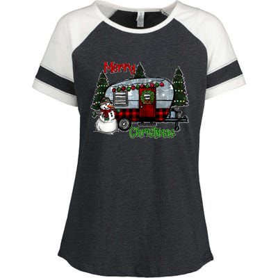 Merry Christmas Camper Light Snowman Hippie Christmas Tree Enza Ladies Jersey Colorblock Tee