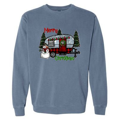 Merry Christmas Camper Light Snowman Hippie Christmas Tree Garment-Dyed Sweatshirt