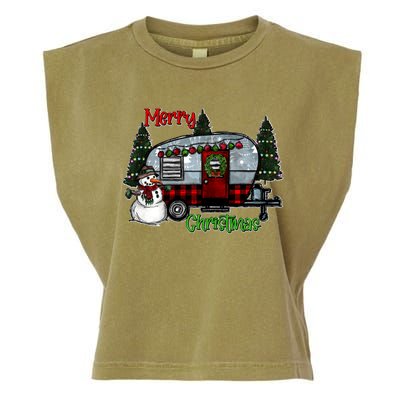 Merry Christmas Camper Light Snowman Hippie Christmas Tree Garment-Dyed Women's Muscle Tee