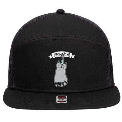 Meowgical Caticorn Cat Unicorn Magical Creature Gift 7 Panel Mesh Trucker Snapback Hat