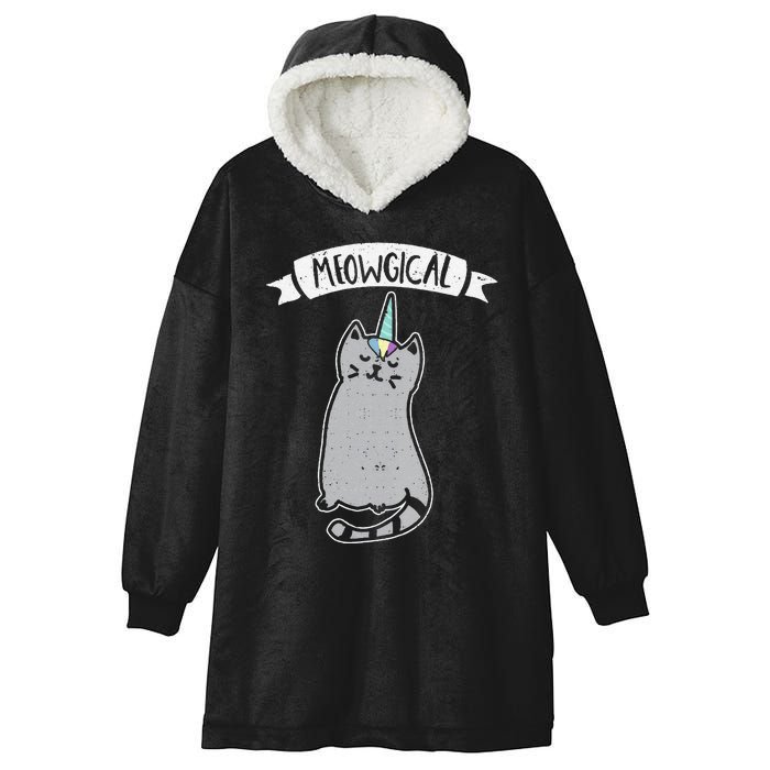 Meowgical Caticorn Cat Unicorn Magical Creature Gift Hooded Wearable Blanket