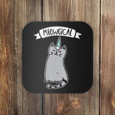 Meowgical Caticorn Cat Unicorn Magical Creature Gift Coaster