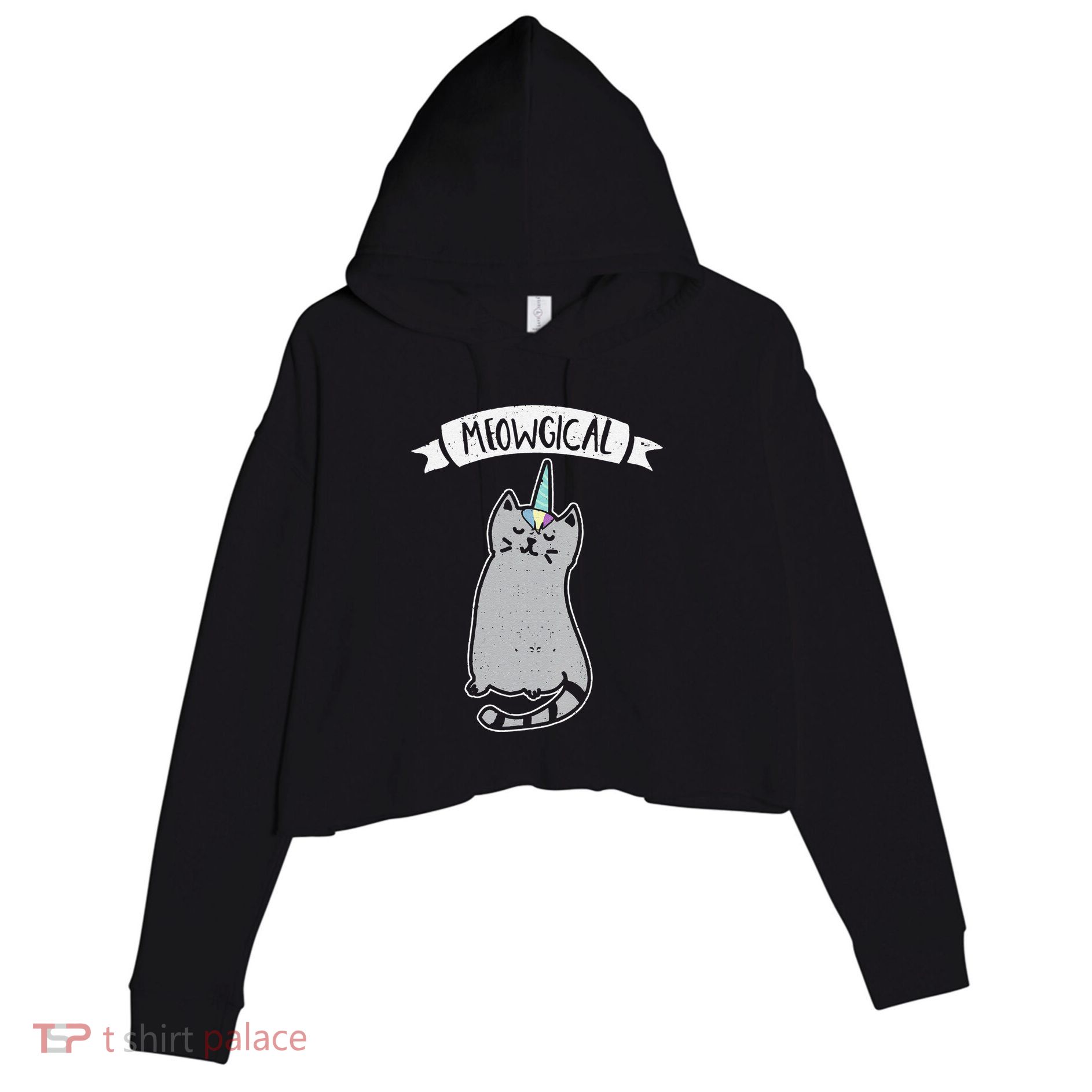 Meowgical Caticorn Cat Unicorn Magical Creature Gift Crop Fleece Hoodie