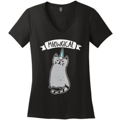 Meowgical Caticorn Cat Unicorn Magical Creature Gift Women's V-Neck T-Shirt