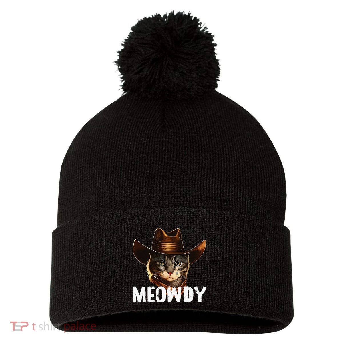 Meowdy Cat Cow Funny Cat Meme Pom Pom 12in Knit Beanie