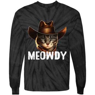 Meowdy Cat Cow Funny Cat Meme Tie-Dye Long Sleeve Shirt