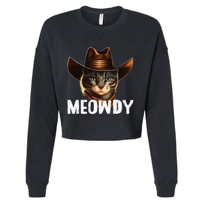 Meowdy Cat Cow Funny Cat Meme Cropped Pullover Crew