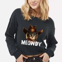 Meowdy Cat Cow Funny Cat Meme Cropped Pullover Crew