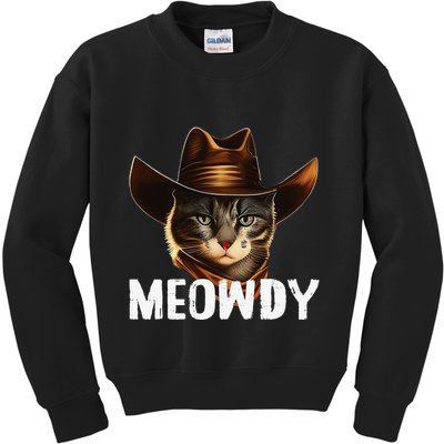 Meowdy Cat Cow Funny Cat Meme Kids Sweatshirt