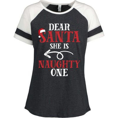 Matching Couples Christmas Dear Santa She Is Naughty One Cute Gift Enza Ladies Jersey Colorblock Tee