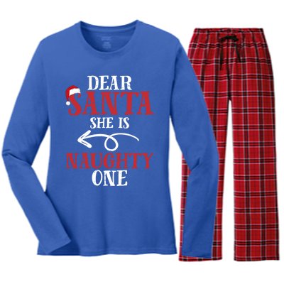 Matching Couples Christmas Dear Santa She Is Naughty One Cute Gift Women's Long Sleeve Flannel Pajama Set 