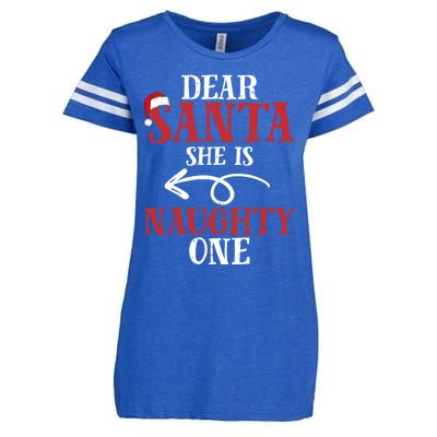 Matching Couples Christmas Dear Santa She Is Naughty One Cute Gift Enza Ladies Jersey Football T-Shirt