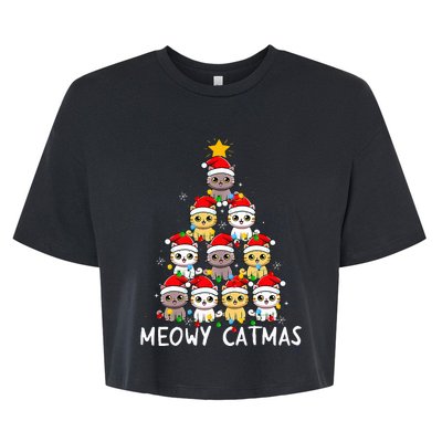 Meowy Catmas Cat Christmas Tree Xmas  Funny Santa  Bella+Canvas Jersey Crop Tee