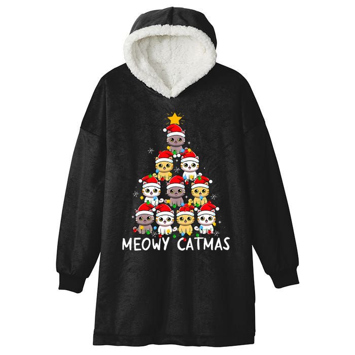 Meowy Catmas Cat Christmas Tree Xmas  Funny Santa  Hooded Wearable Blanket