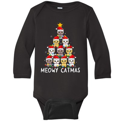 Meowy Catmas Cat Christmas Tree Xmas  Funny Santa  Baby Long Sleeve Bodysuit