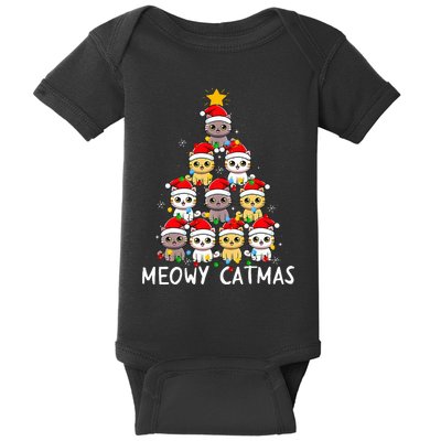 Meowy Catmas Cat Christmas Tree Xmas  Funny Santa  Baby Bodysuit