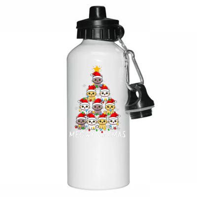 Meowy Catmas Cat Christmas Tree Xmas  Funny Santa  Aluminum Water Bottle 