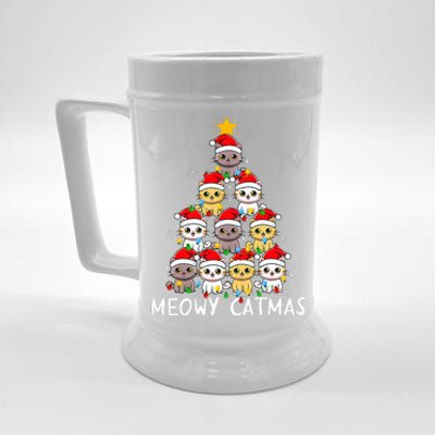 Meowy Catmas Cat Christmas Tree Xmas  Funny Santa  Beer Stein